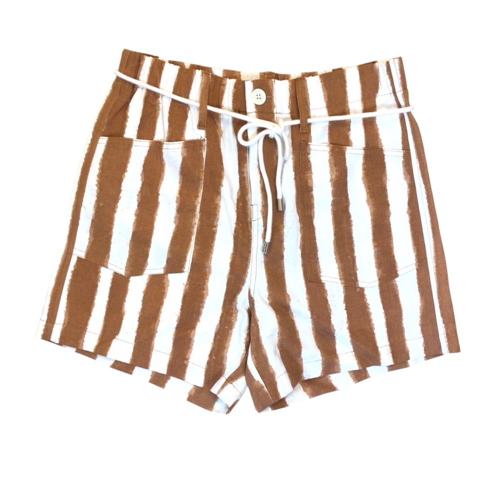 Easel Los Angeles Women’s Striped High Rise Shorts Brown White Tie Belt Medium
